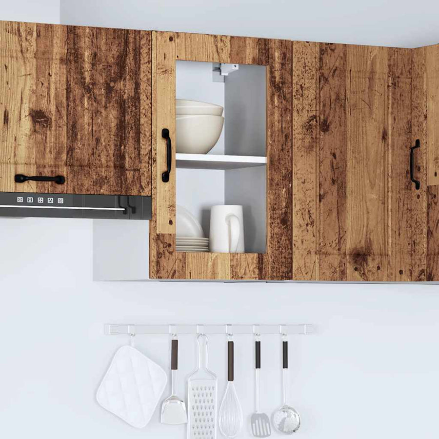 Keukenwandkast met glazen deur Porto oud houtkleurig