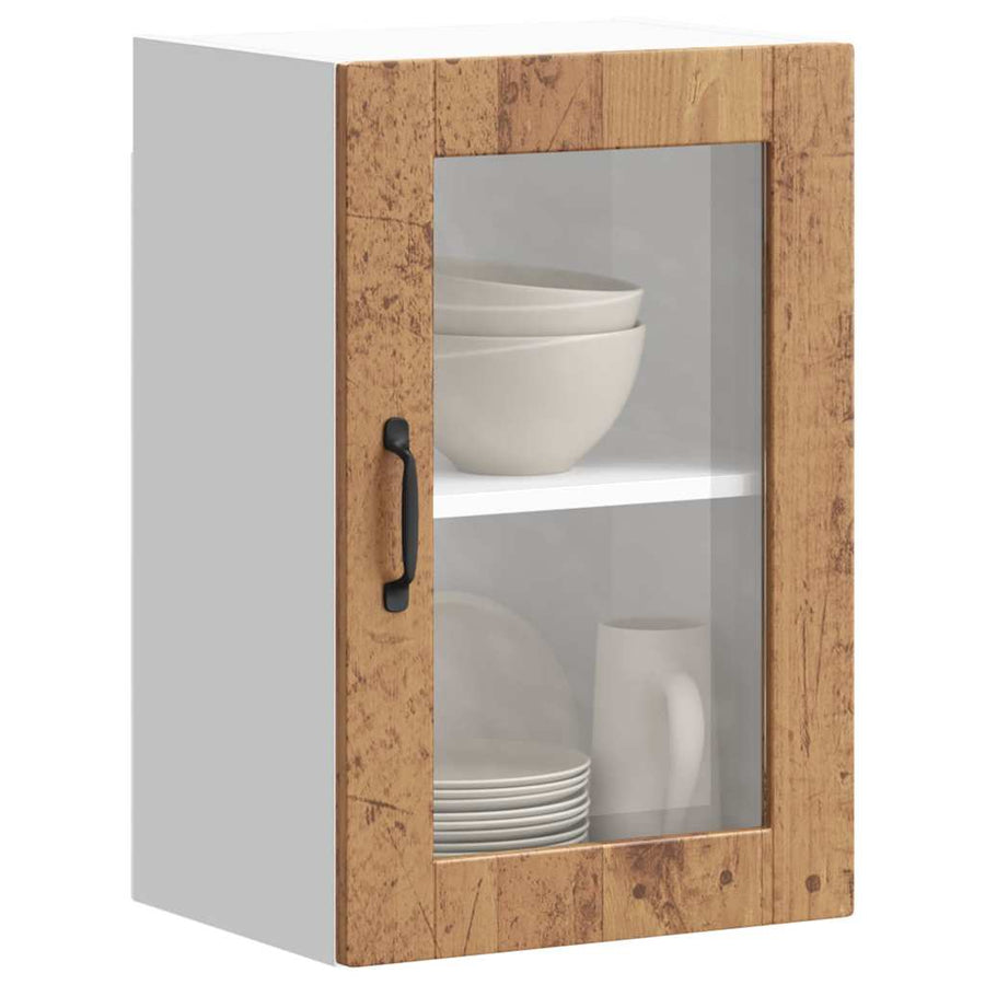 Keukenwandkast met glazen deur Porto oud houtkleurig