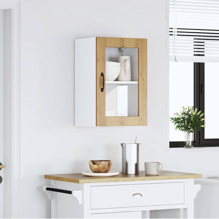 Keukenwandkast met glazen deur Porto artisanaal eikenkleur