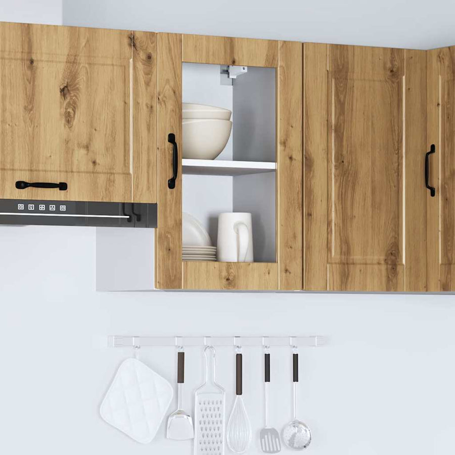 Keukenwandkast met glazen deur Porto artisanaal eikenkleur