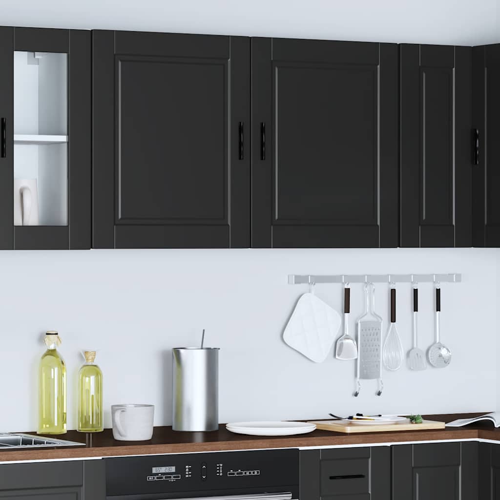 Keukenwandkasten 2 st Porto bewerkt hout zwart
