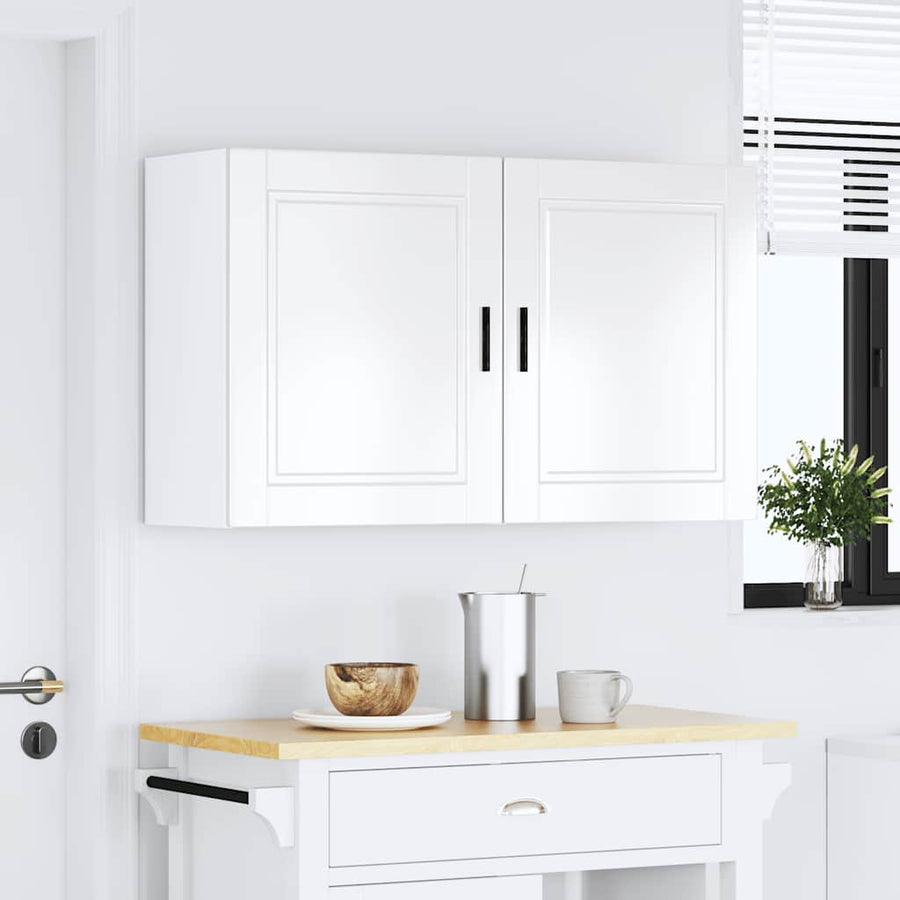 Keukenwandkasten 2 st Porto bewerkt hout hoogglans wit