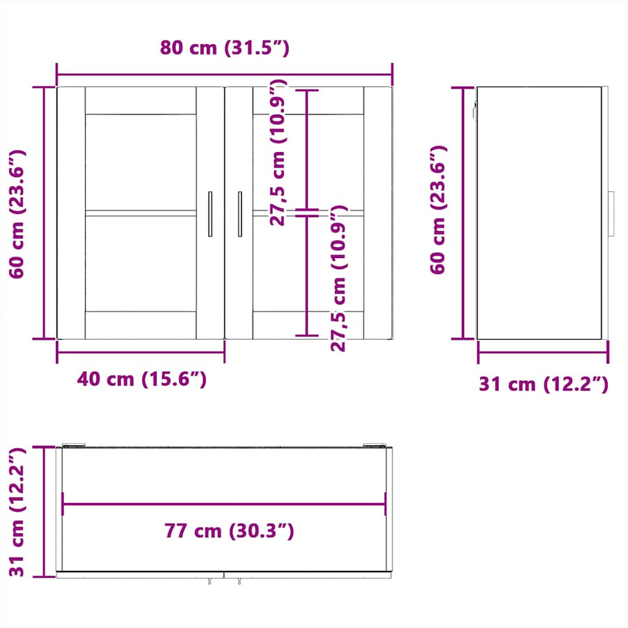 Keukenwandkast met glazen deur Porto grijs sonoma eiken