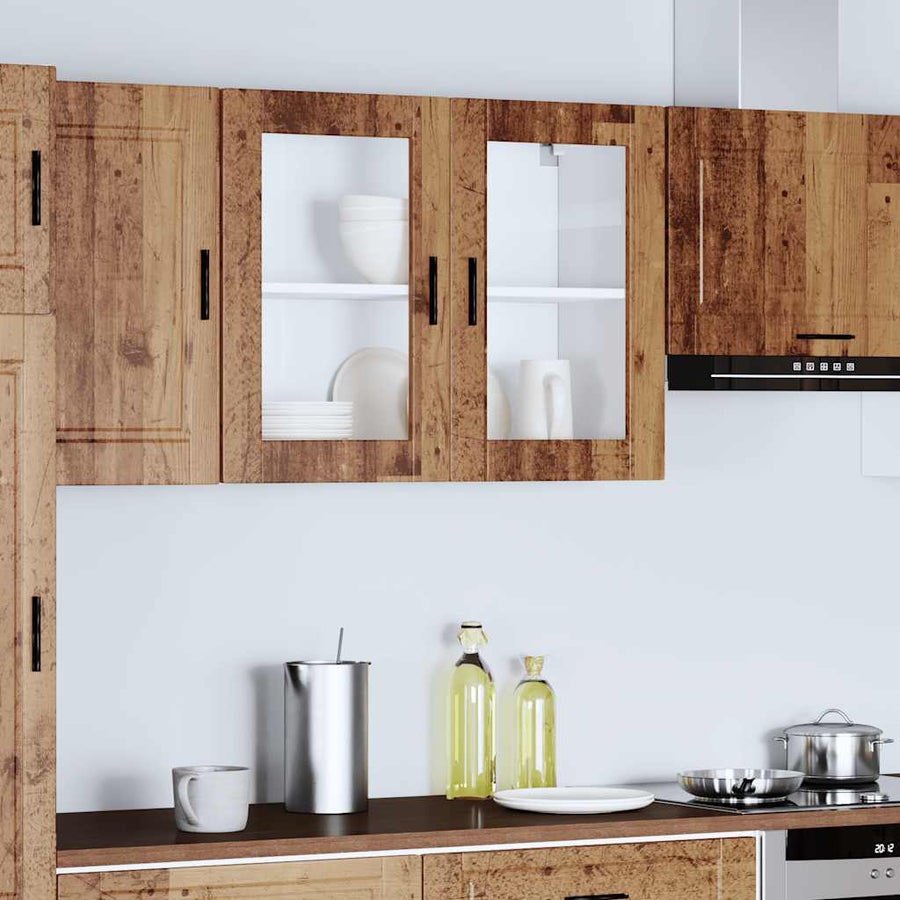 Keukenwandkast met glazen deur Porto oud houtkleurig