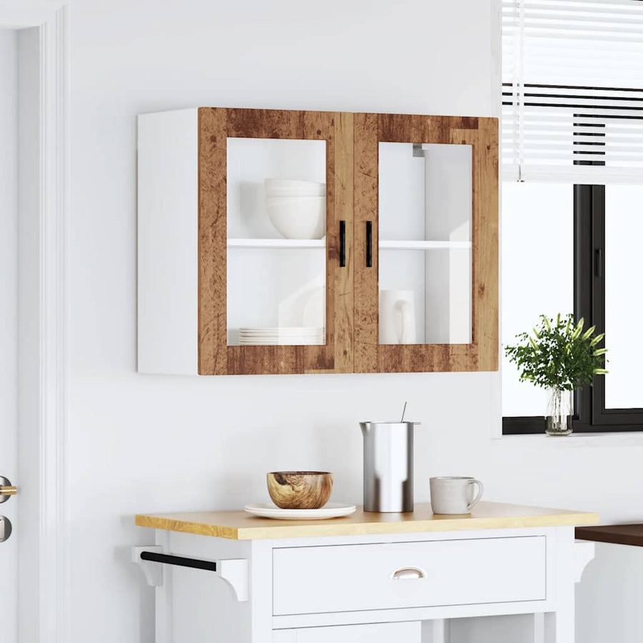 Keukenwandkast met glazen deur Porto oud houtkleurig