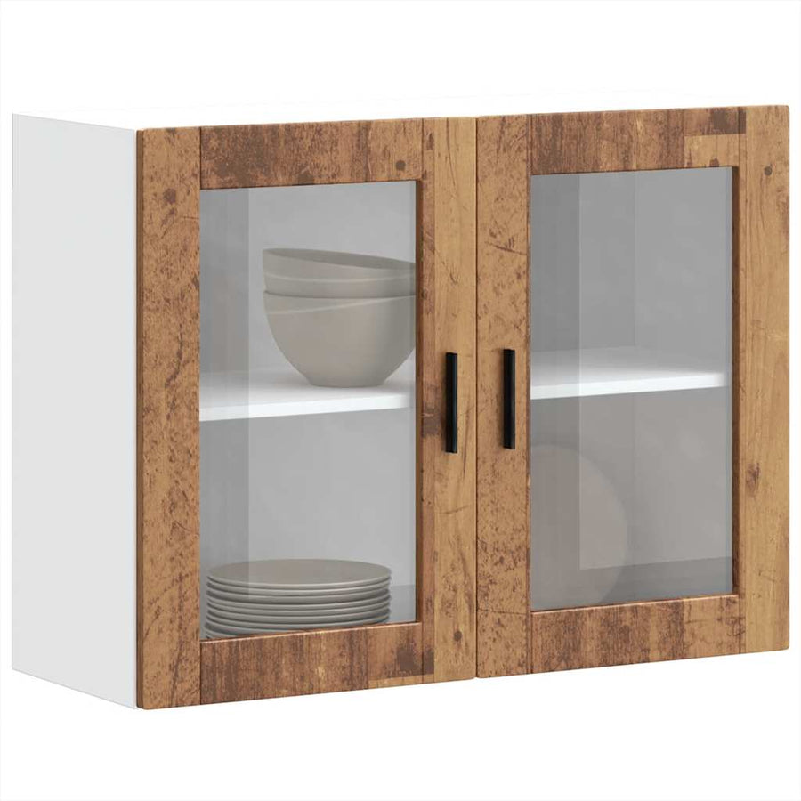 Keukenwandkast met glazen deur Porto oud houtkleurig