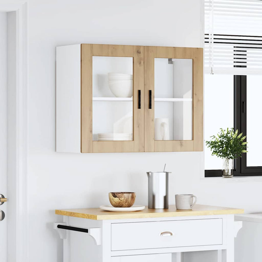 Keukenwandkast met glazen deur Porto artisanaal eikenkleur