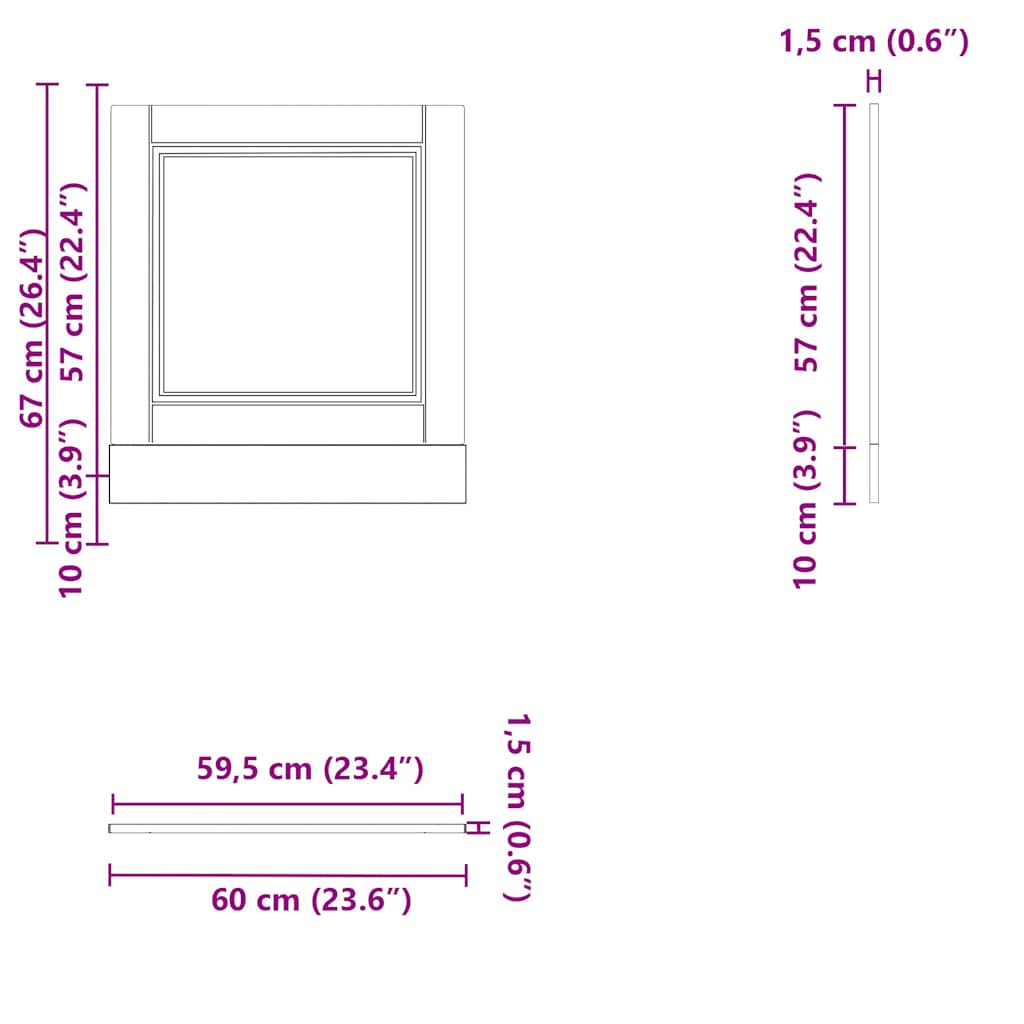 Vaatwaspaneel Porto 60x1,5x67 cm bewerkt hout oud houtkleurig
