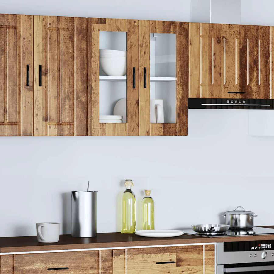 Keukenwandkast met glazen deur Porto oud houtkleurig