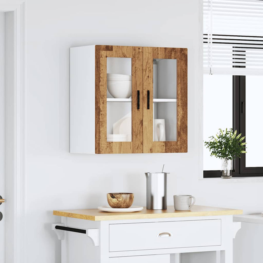 Keukenwandkast met glazen deur Porto oud houtkleurig