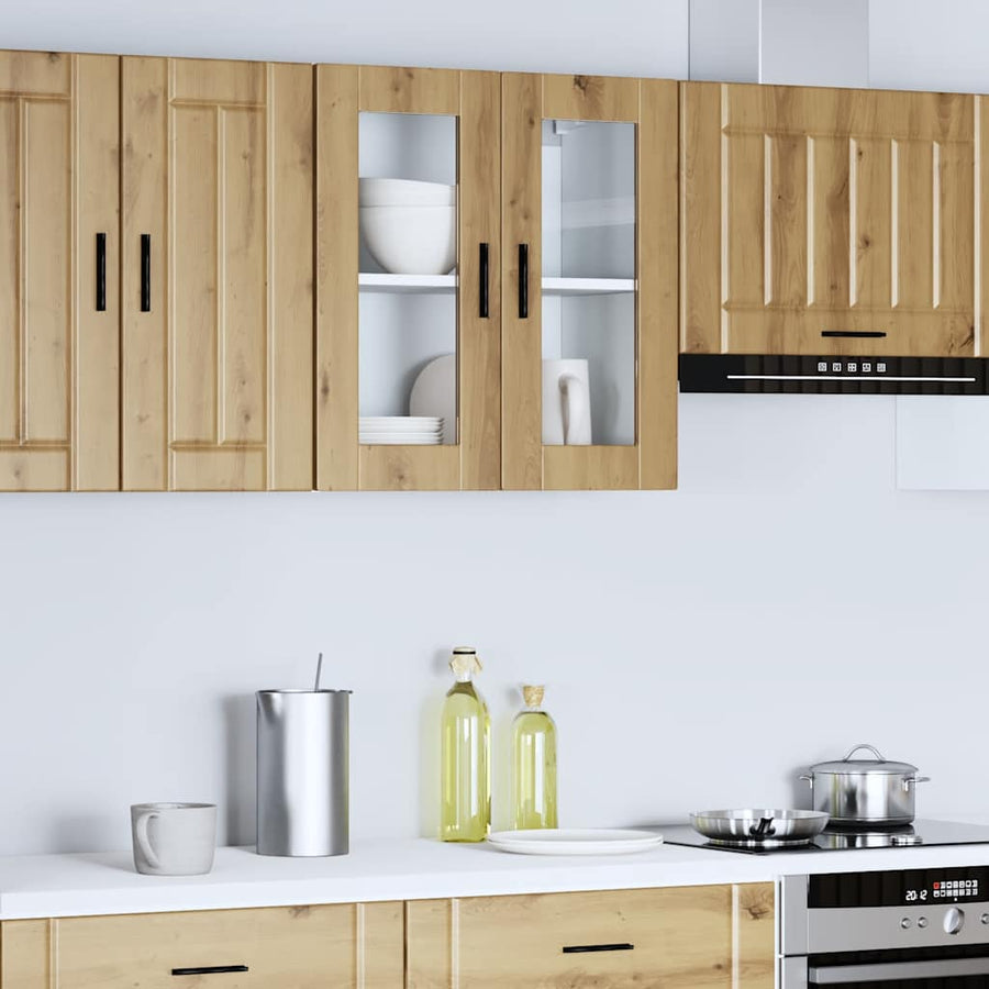 Keukenwandkast met glazen deur Porto artisanaal eikenkleur
