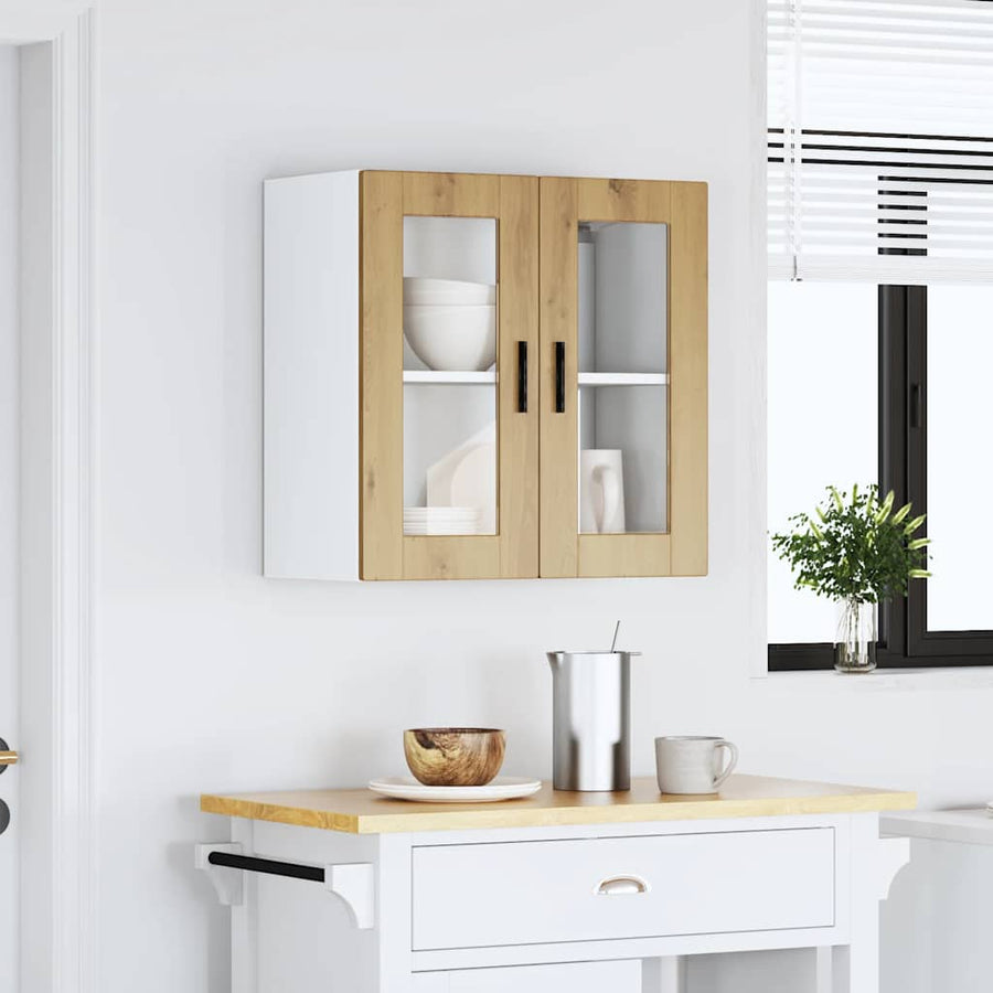Keukenwandkast met glazen deur Porto artisanaal eikenkleur