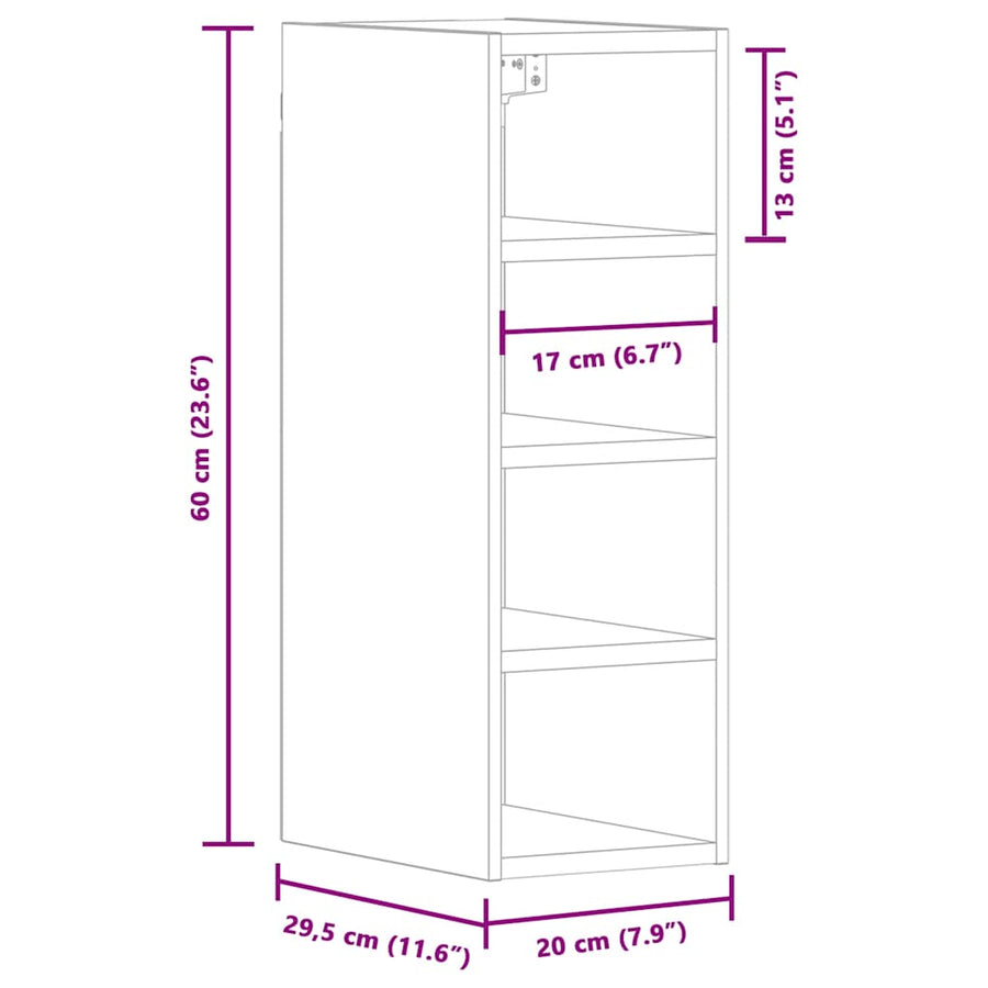 Hangkast 20x29,5x60 cm bewerkt hout wit