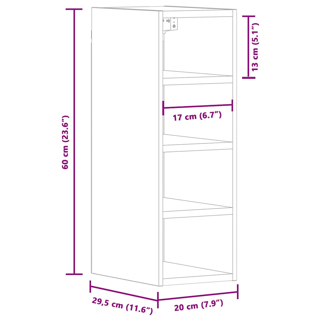 Hangkast 20x29,5x60 cm bewerkt hout betongrijs