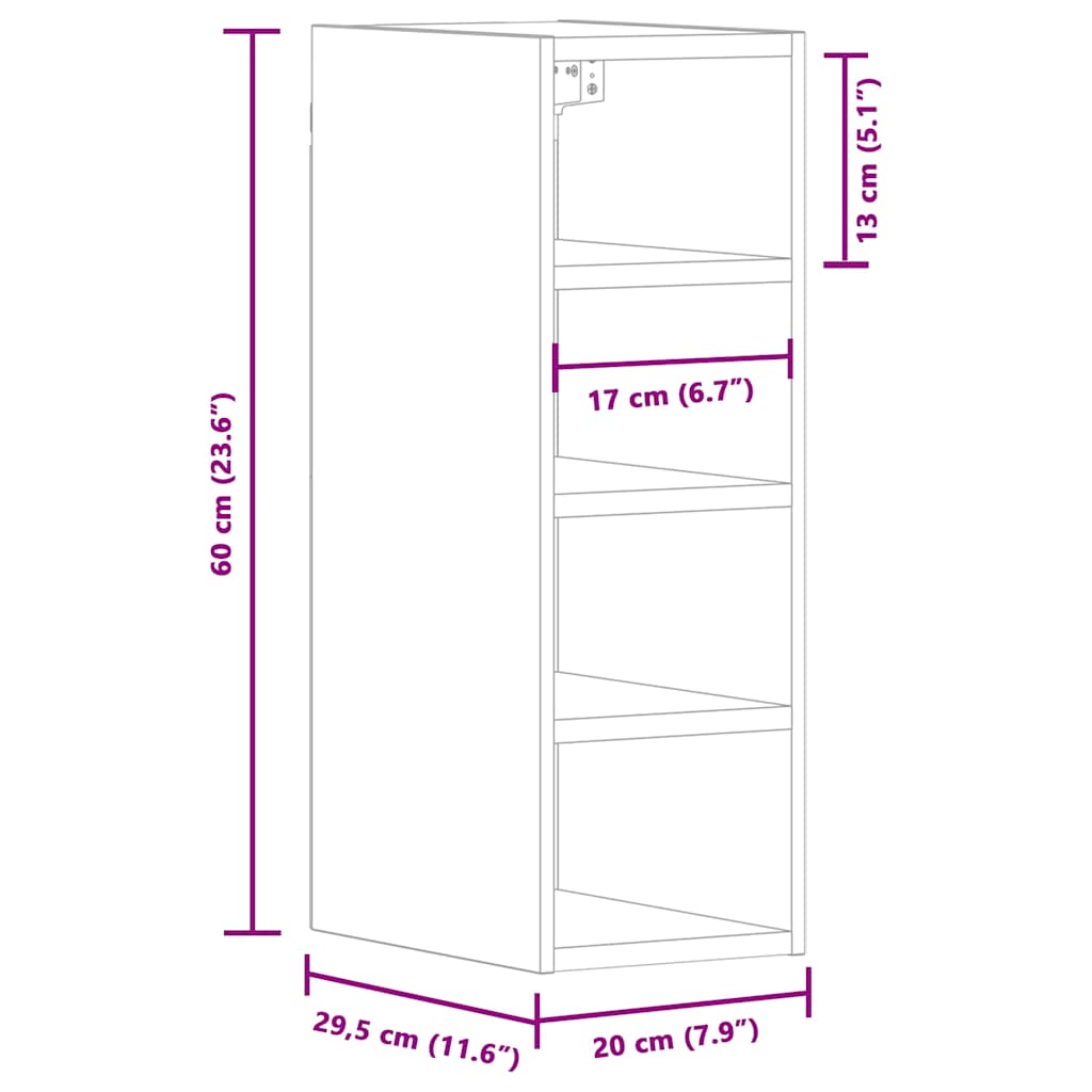Hangkast 20x29,5x60 cm bewerkt hout grijs sonoma eikenkleurig
