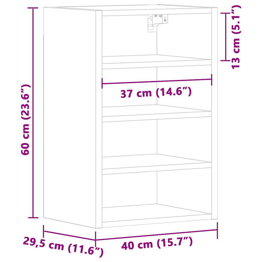 Hangkast 40x29,5x60 cm bewerkt hout oud houtkleurig