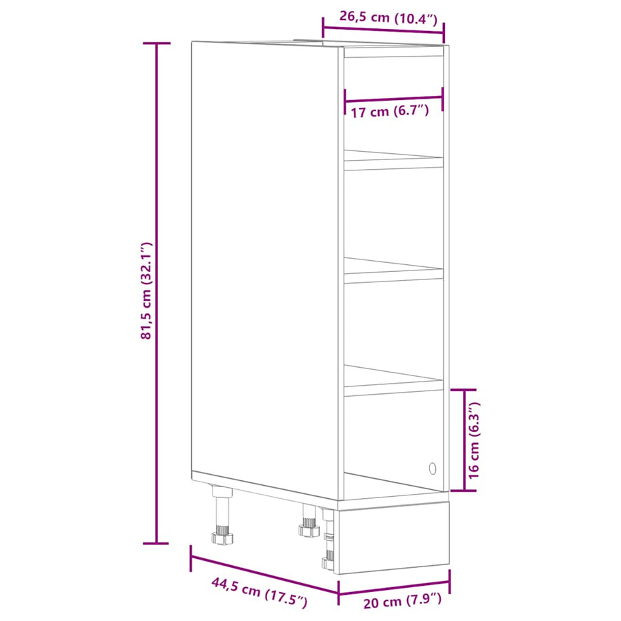 Onderkast 20x44,5x81,5 cm bewerkt hout sonoma eikenkleurig