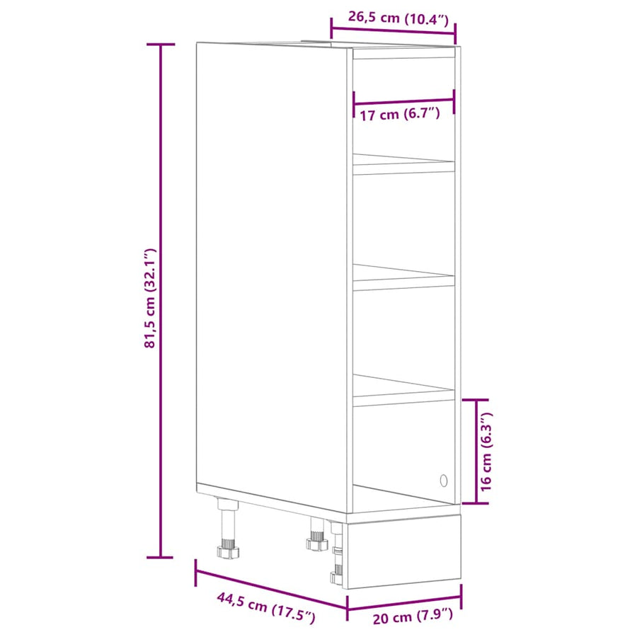 Onderkast 20x44,5x81,5 cm bewerkt hout betongrijs
