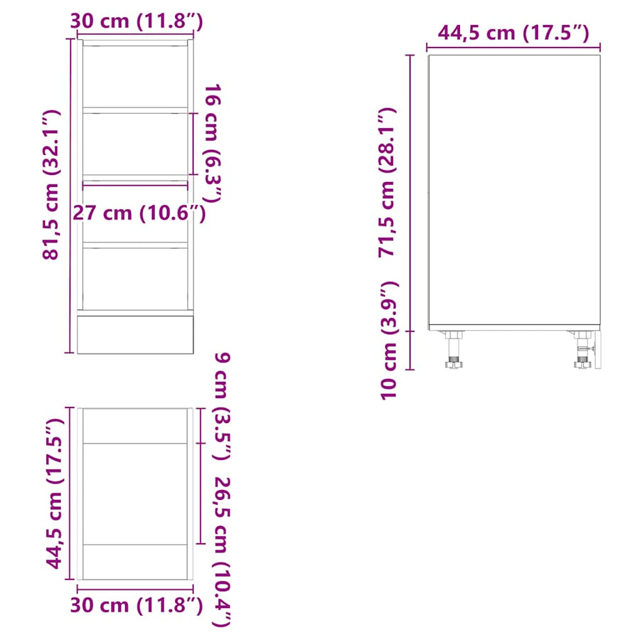 Onderkast 30x44,5x81,5 cm bewerkt hout wit