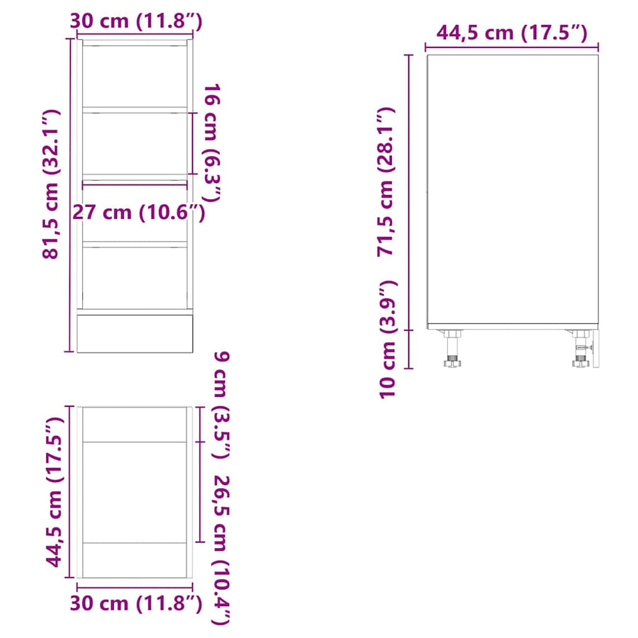 Onderkast 30x44,5x81,5 cm bewerkt hout gerookt eikenkleurig