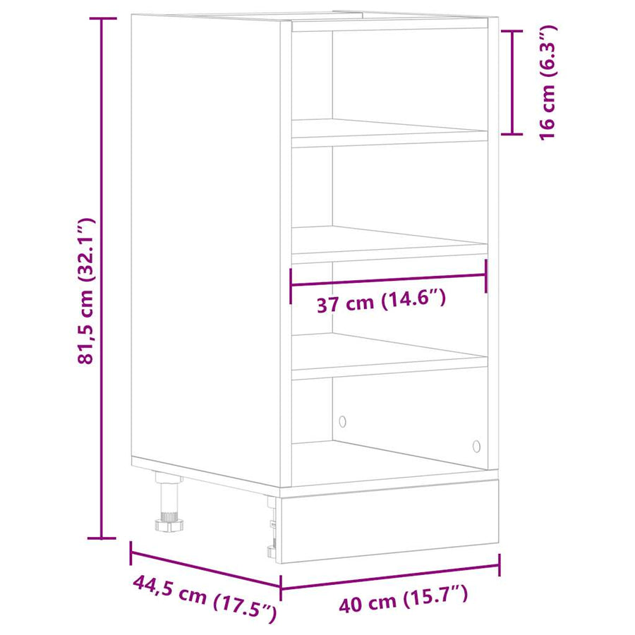 Onderkast 40x44,5x81,5 cm bewerkt hout betongrijs