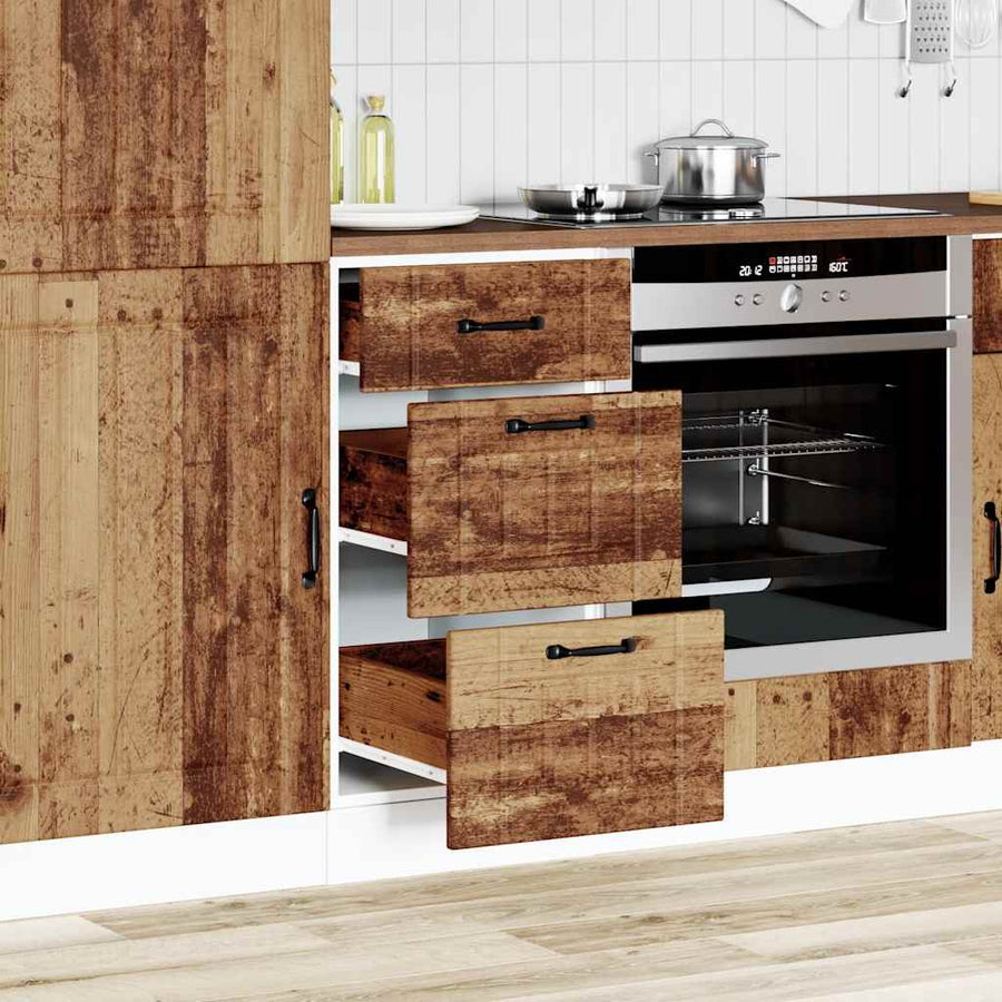 Keuken onderkast Lucca bewerkt hout oud houtkleurig