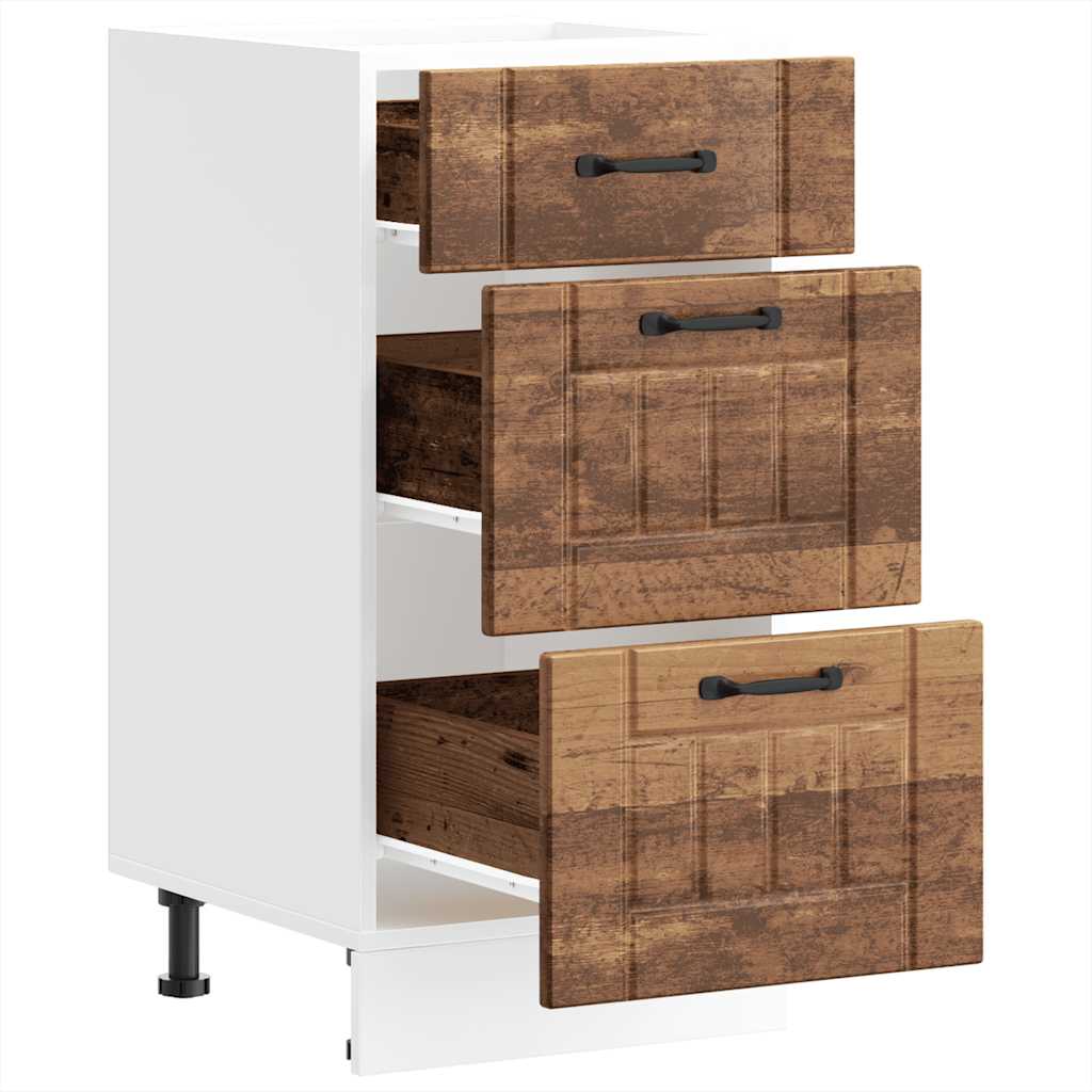 Keuken onderkast Lucca bewerkt hout oud houtkleurig