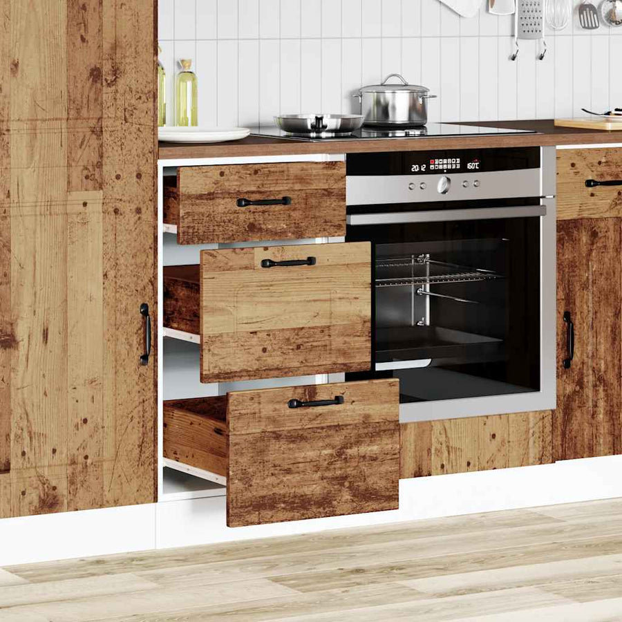 Keuken onderkast Kalmar bewerkt hout oud houtkleurig