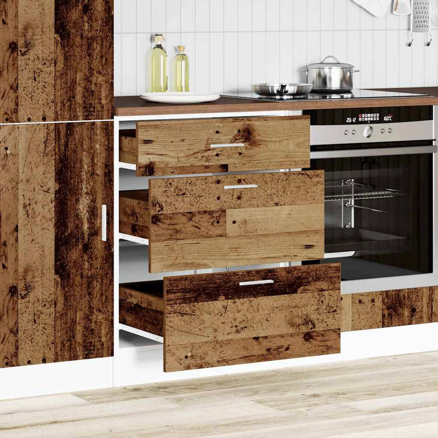 Keuken onderkast bewerkt hout oud houtkleurig