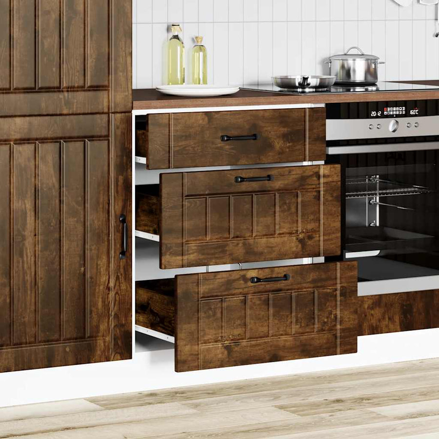 Keuken onderkast Lucca bewerkt hout gerookt eikenkleurig