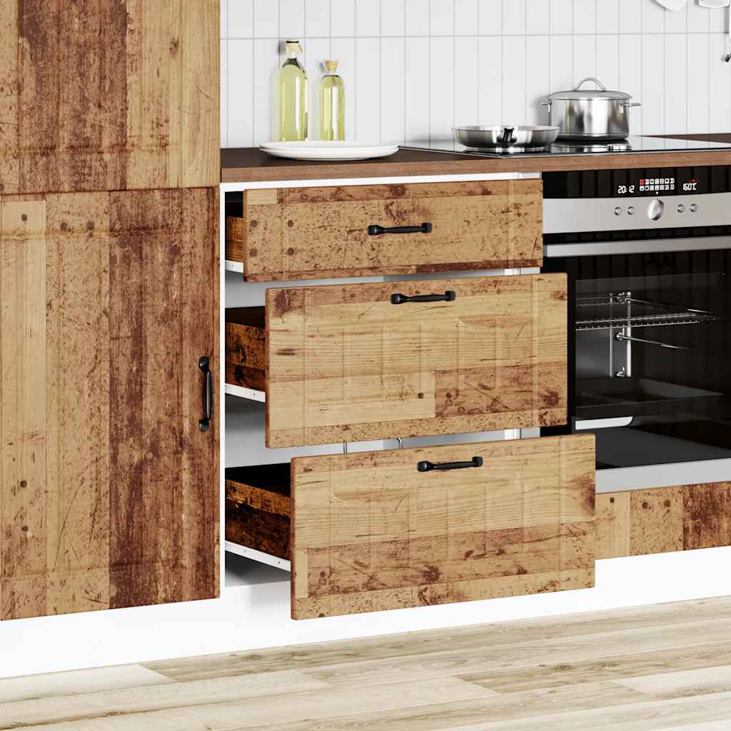 Keuken onderkast Lucca bewerkt hout oud houtkleurig