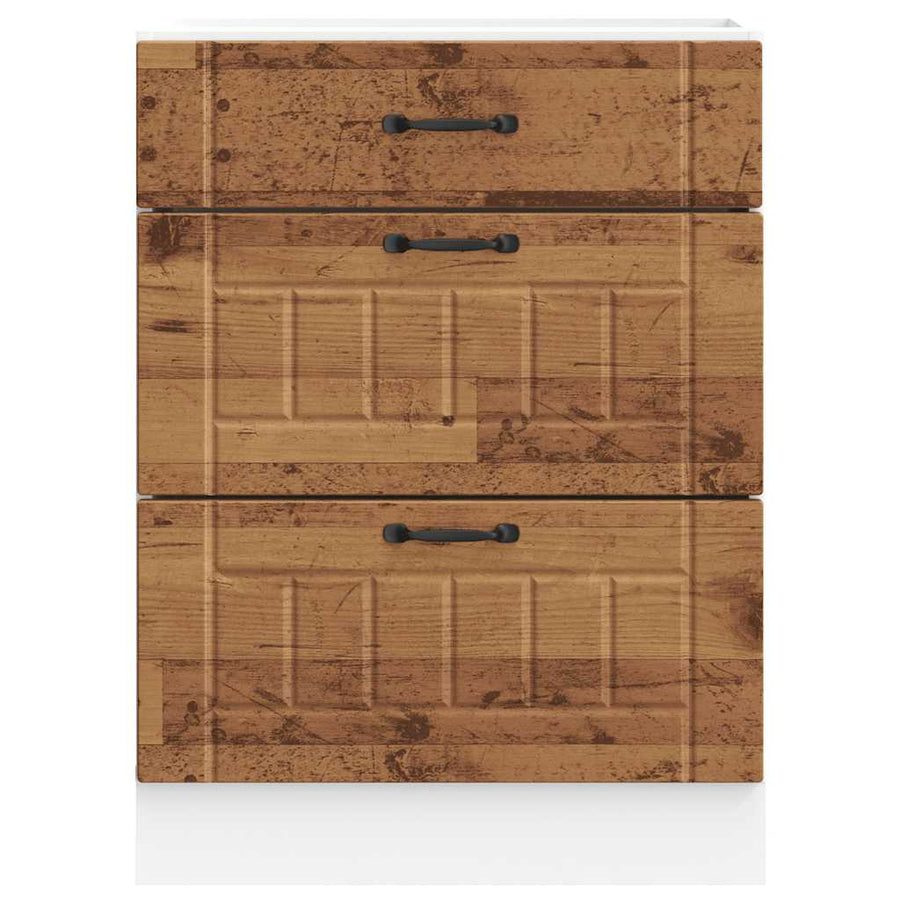 Keuken onderkast Lucca bewerkt hout oud houtkleurig