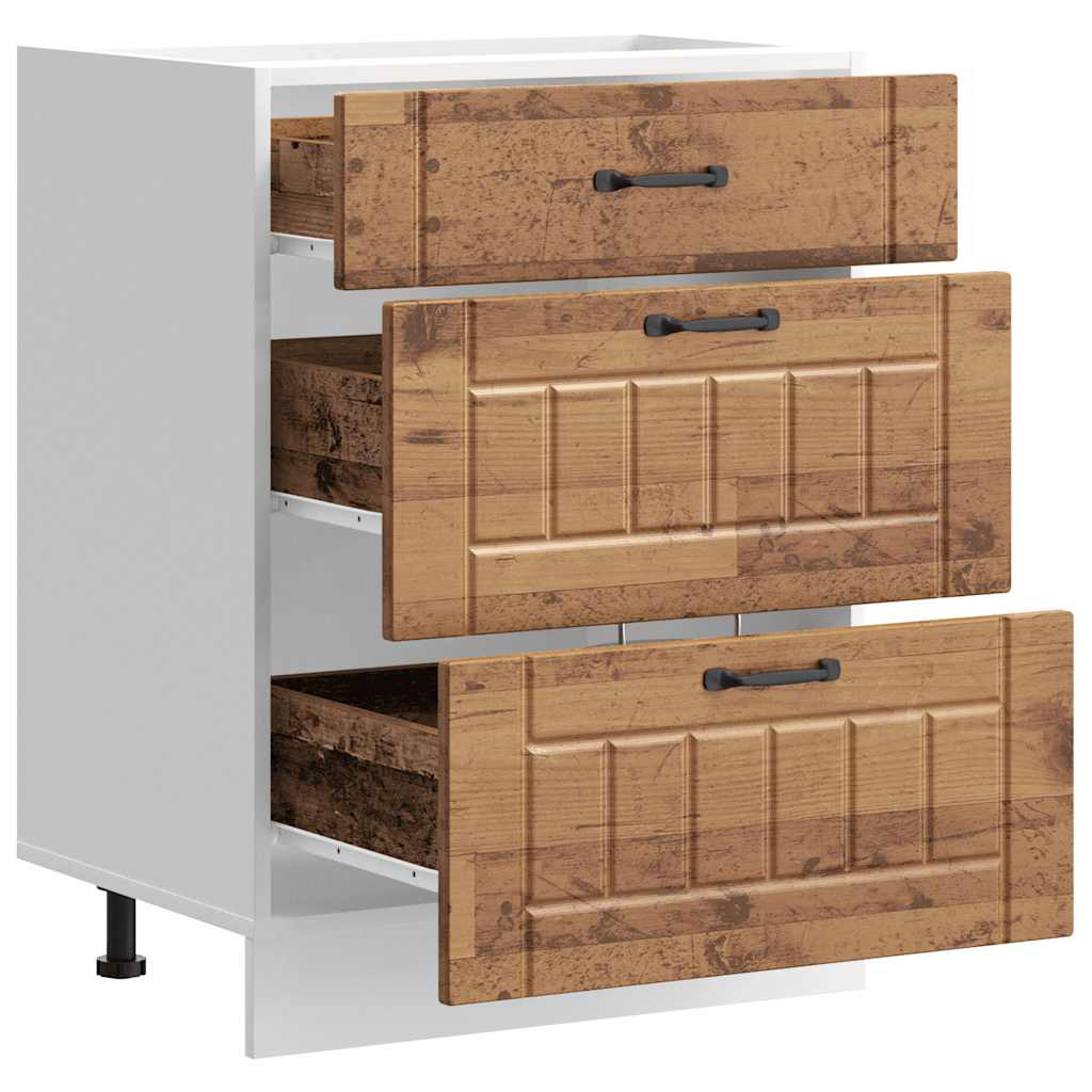Keuken onderkast Lucca bewerkt hout oud houtkleurig