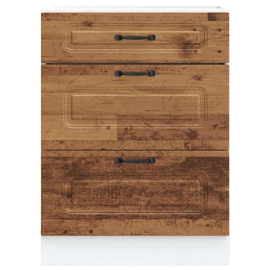Keuken onderkast Kalmar bewerkt hout oud houtkleurig