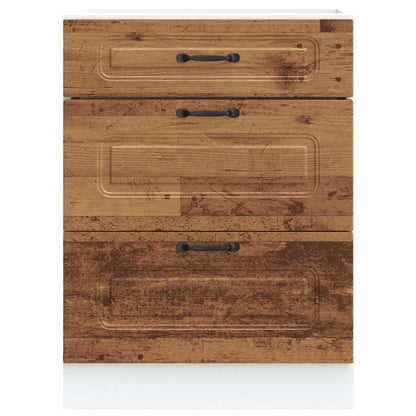 Keuken onderkast Kalmar bewerkt hout oud houtkleurig