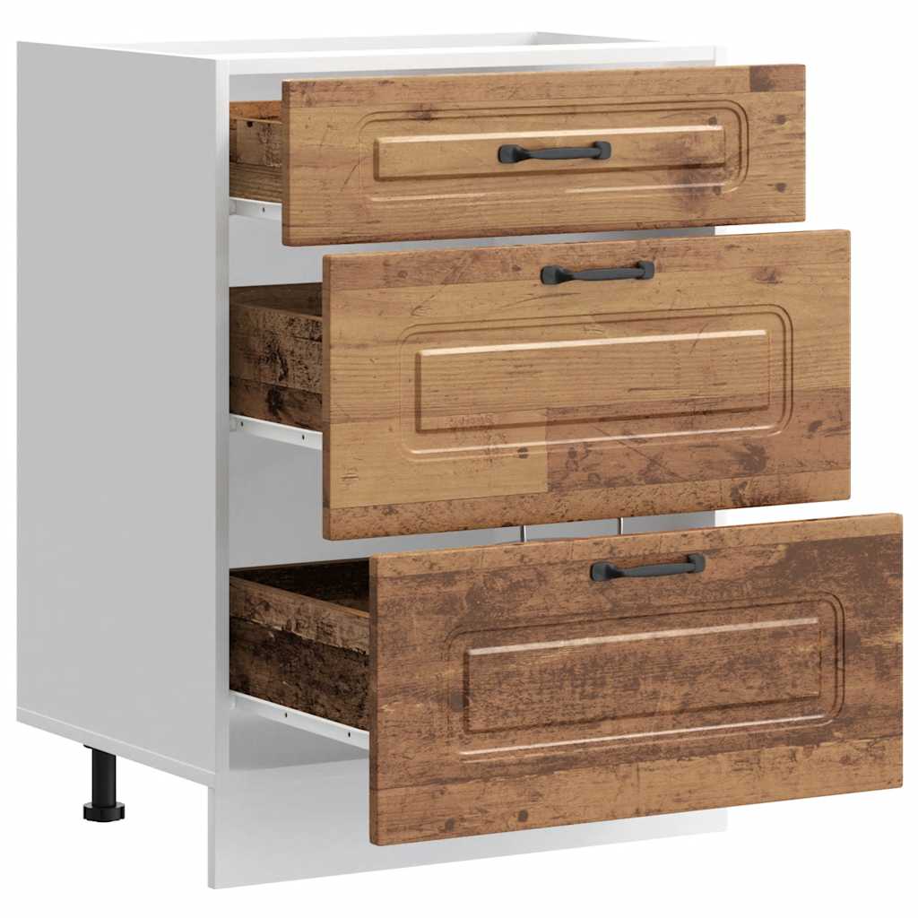 Keuken onderkast Kalmar bewerkt hout oud houtkleurig