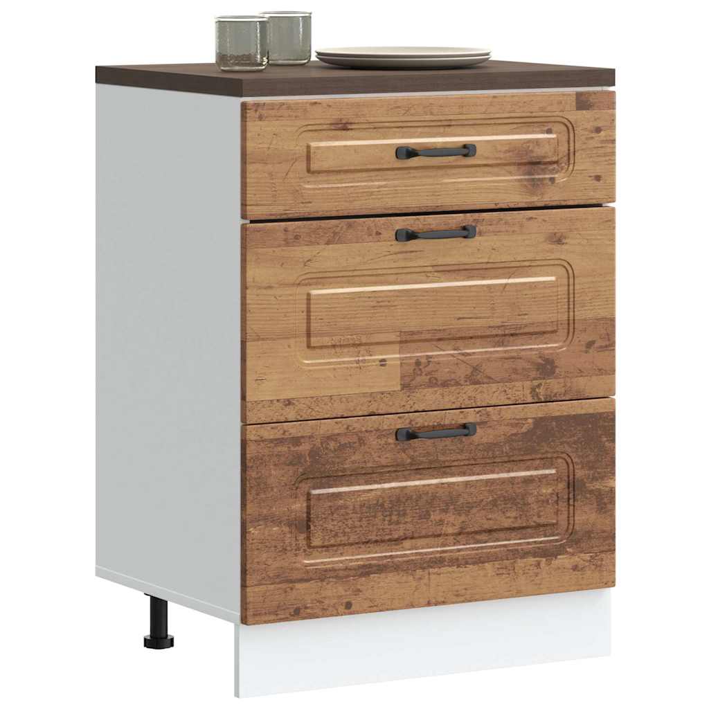 Keuken onderkast Kalmar bewerkt hout oud houtkleurig
