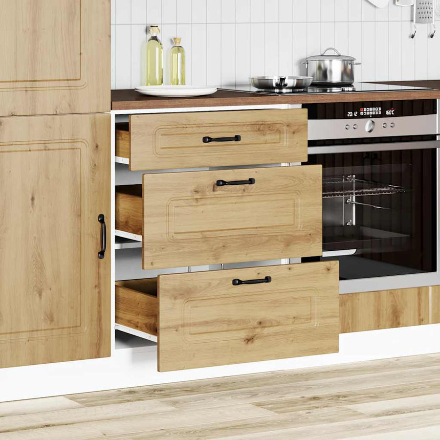 Keuken onderkast Kalmar bewerkt hout artisanaal eikenkleur