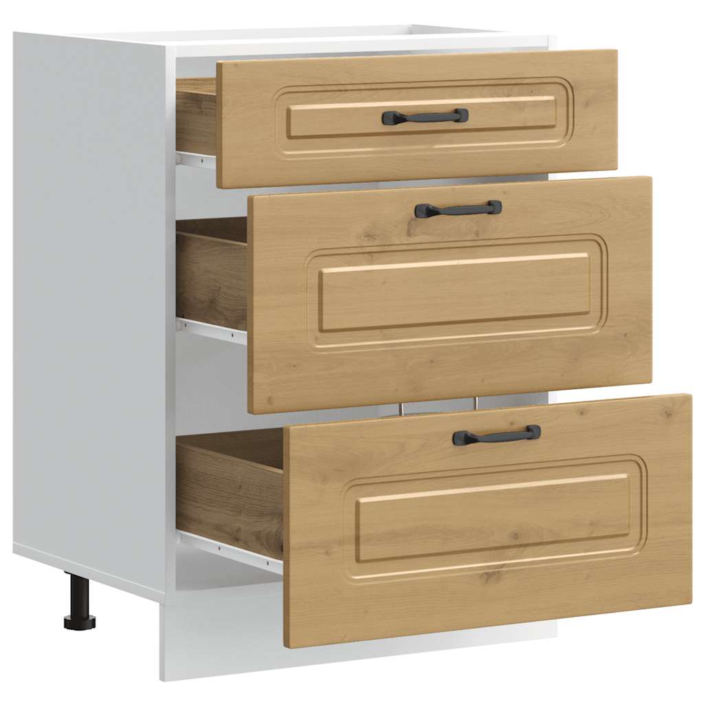 Keuken onderkast Kalmar bewerkt hout artisanaal eikenkleur