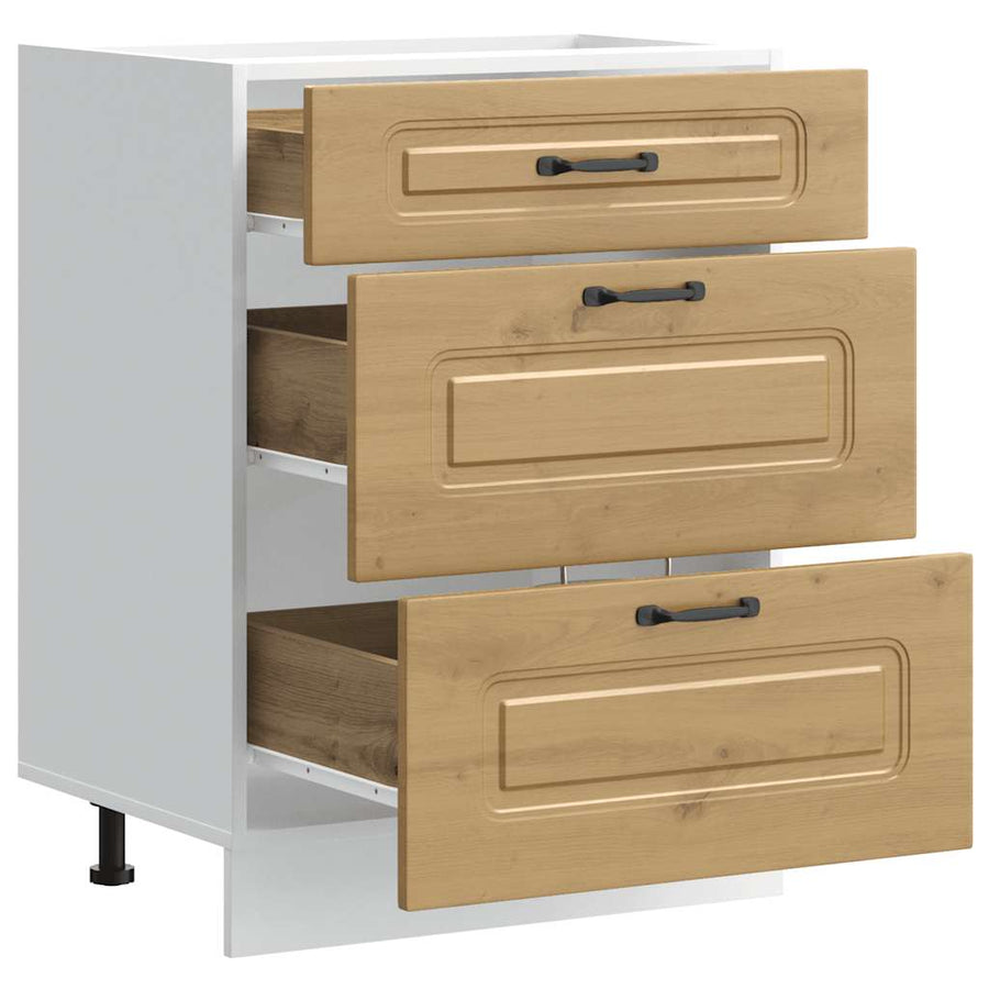 Keuken onderkast Kalmar bewerkt hout artisanaal eikenkleur