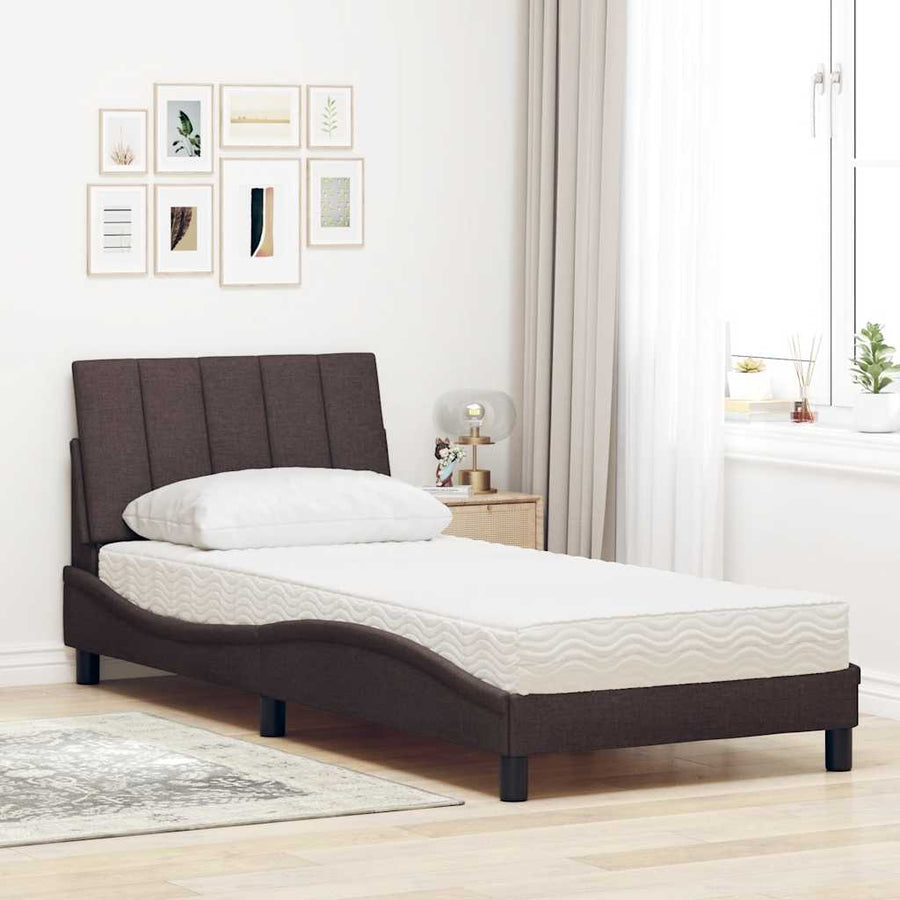 Bed Met Matras Stof 80 x 200 cm Donkerbruin