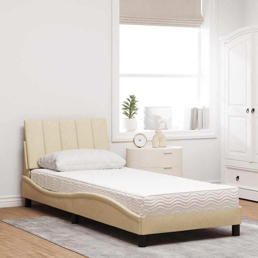 Bed met matras stof crèmekleurig 80x200 cm