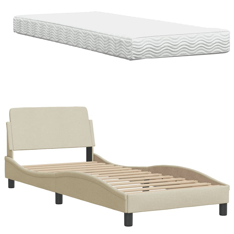 Bed met matras stof crèmekleurig 80x200 cm