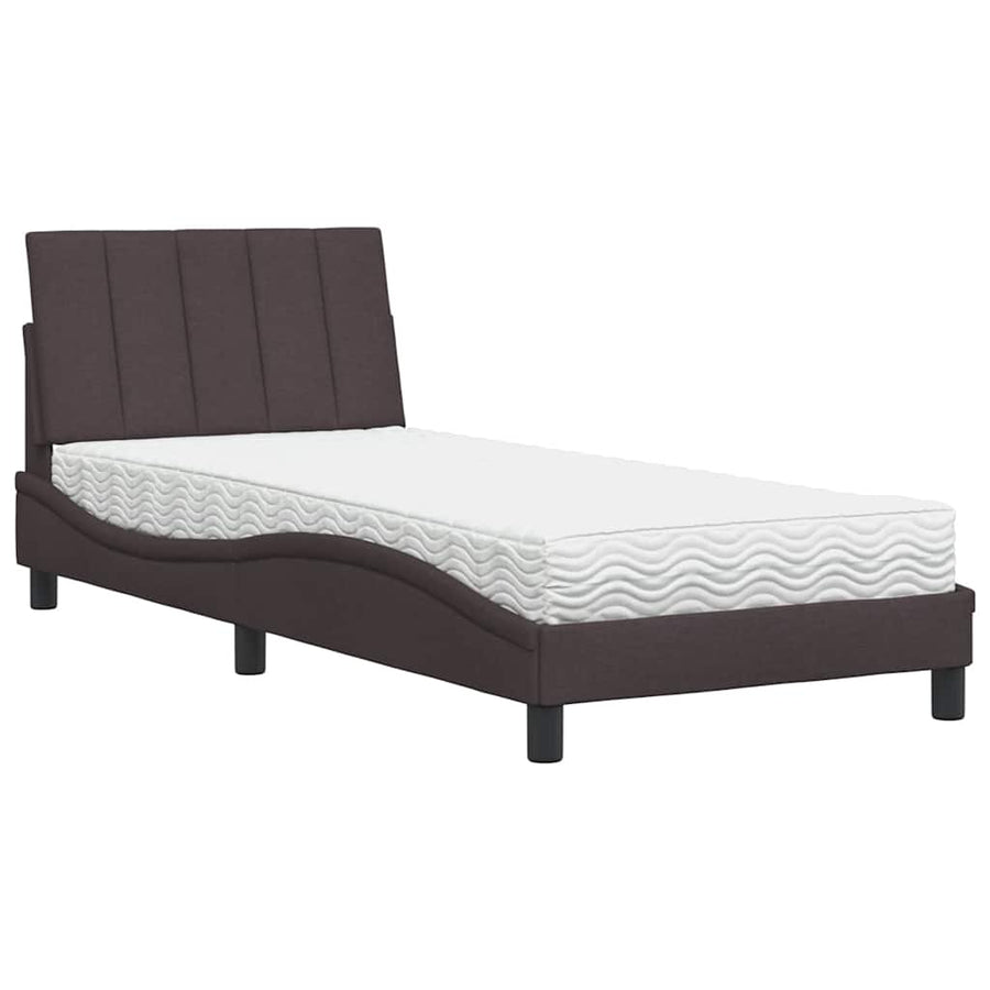 Bed Met Matras Stof 90 x 190 cm Donkerbruin
