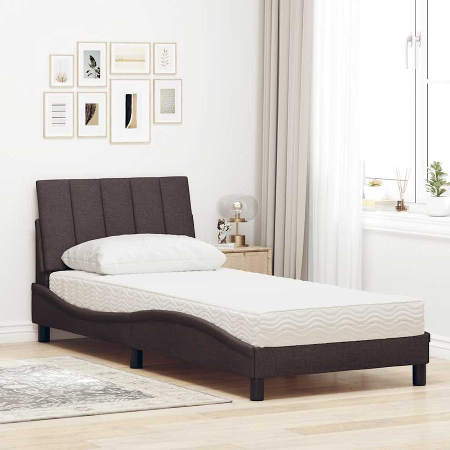 Bed Met Matras Stof 90 x 190 cm Donkerbruin