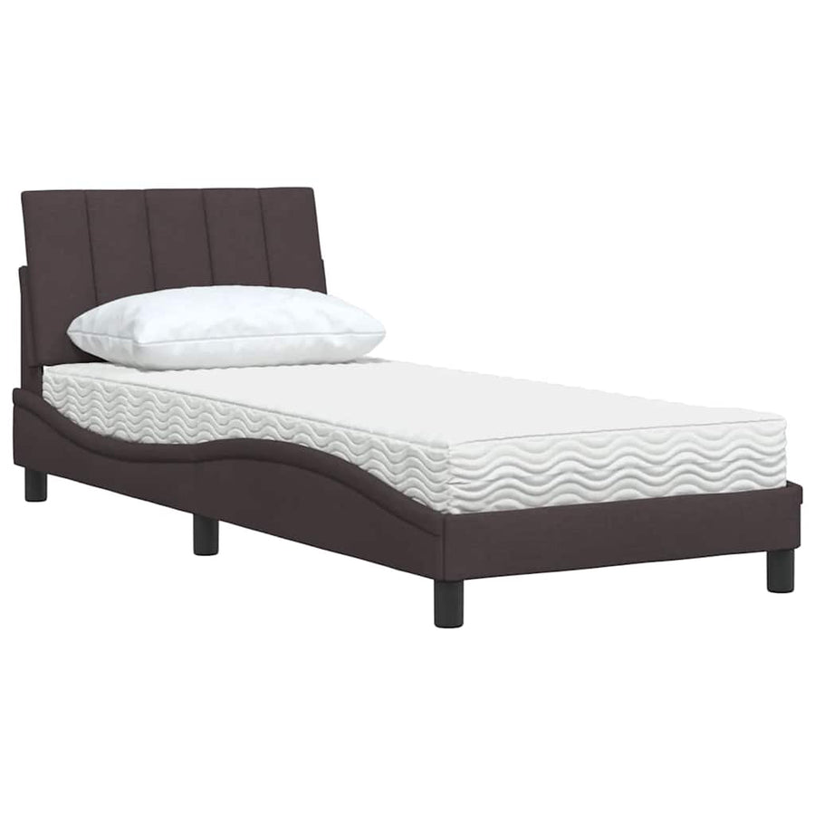 Bed Met Matras Stof 90 x 190 cm Donkerbruin