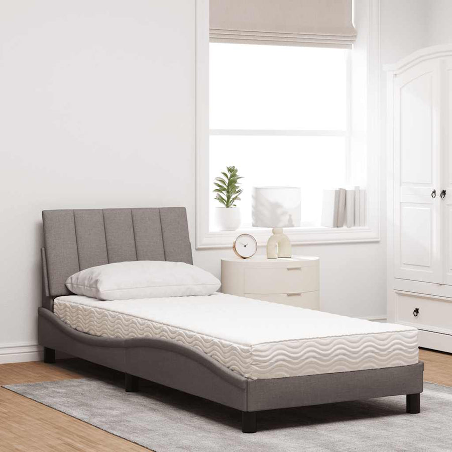 Bed met matras stof taupe 90x190 cm