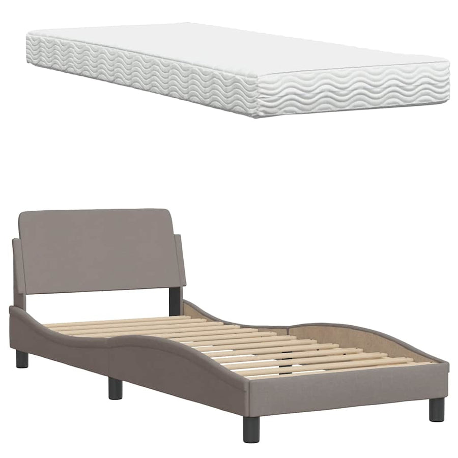 Bed met matras stof taupe 90x190 cm