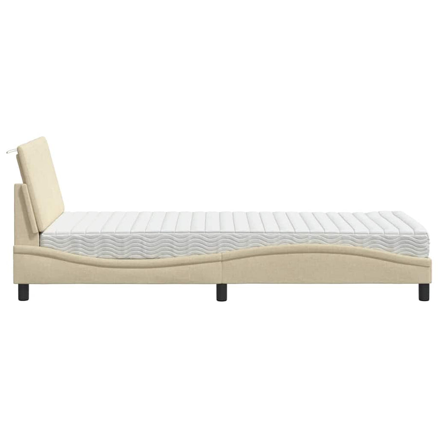 Bed met matras "Hanko" stof crèmekleurig 90x190 cm
