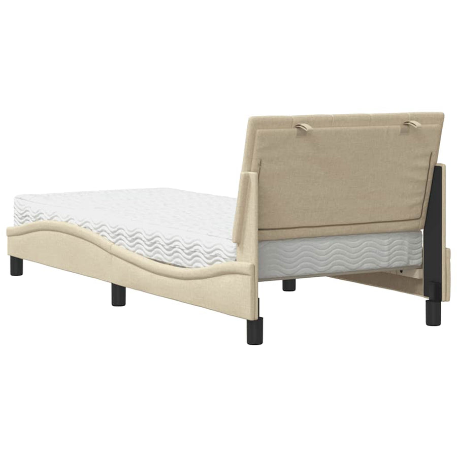 Bed met matras "Hanko" stof crèmekleurig 90x190 cm